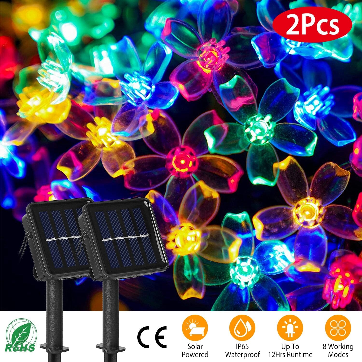 2-Pieces: Solar Power String Lights 50 LED Beads Fairy Sakura Flower String & Fairy Lights - DailySale