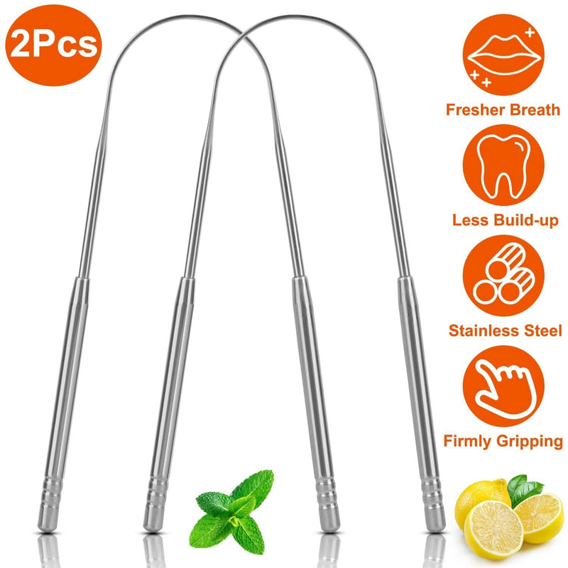 2-Pieces: Tongue Scraper Cleaner Stainless Steel Beauty & Personal Care - DailySale