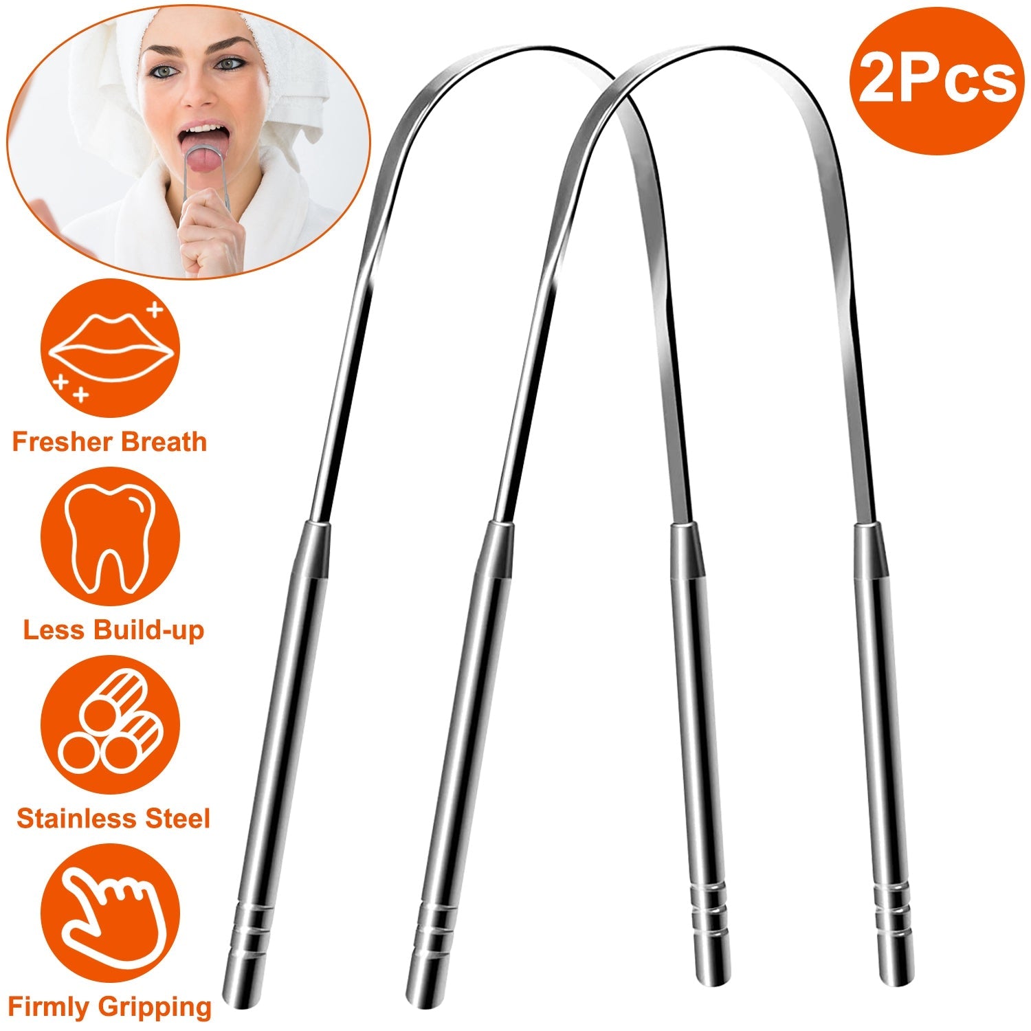 2-Pieces: Tongue Scraper Cleaner Stainless Steel Beauty & Personal Care - DailySale