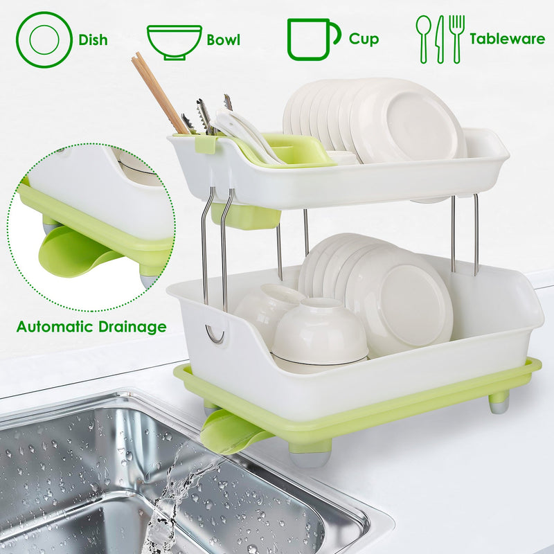 3-Tier Dish Plate Cup Drying Rack Organizer Drainer Alloy Storage