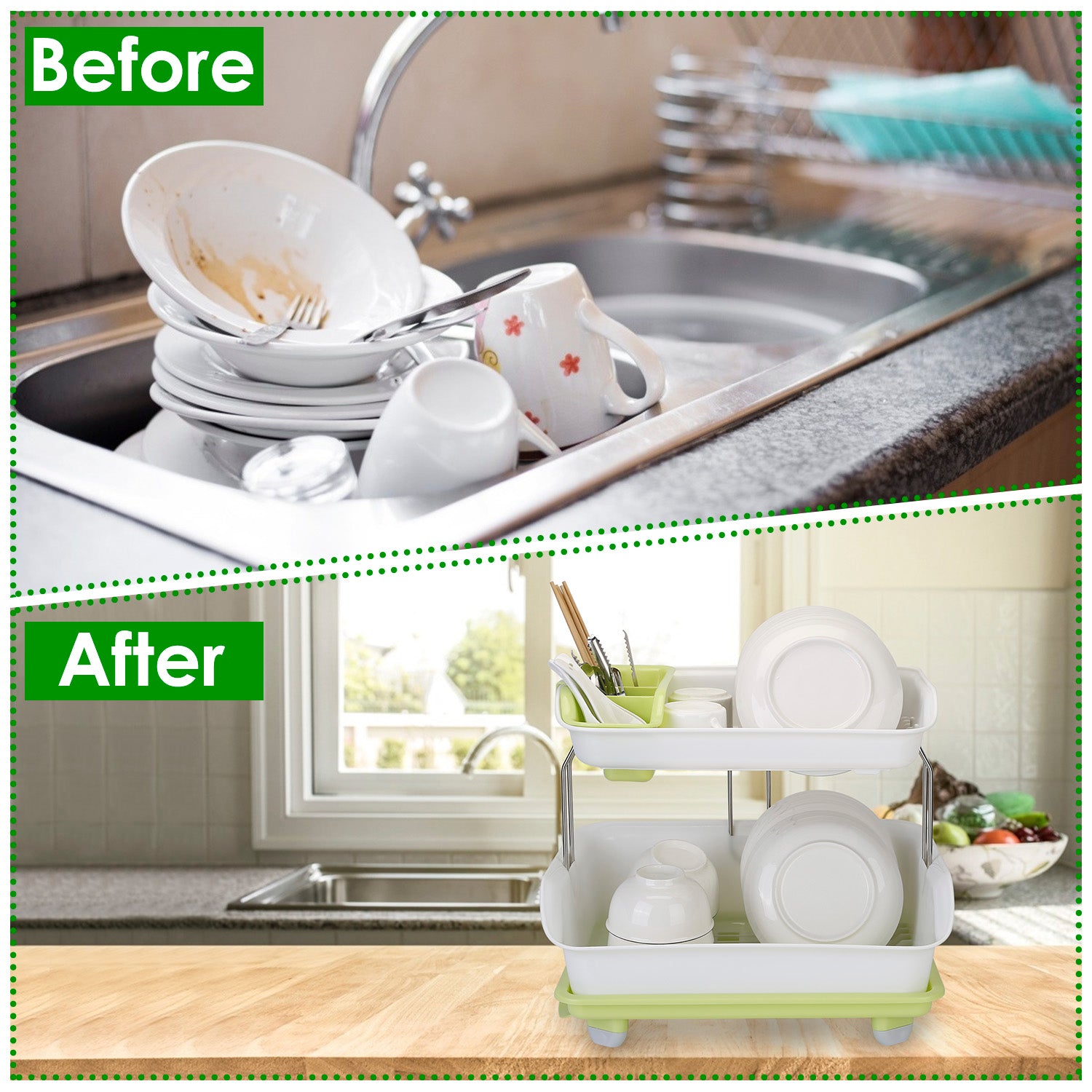 2-Tier Dish Drying Rack Cutlery Drainer Kitchen Storage - DailySale