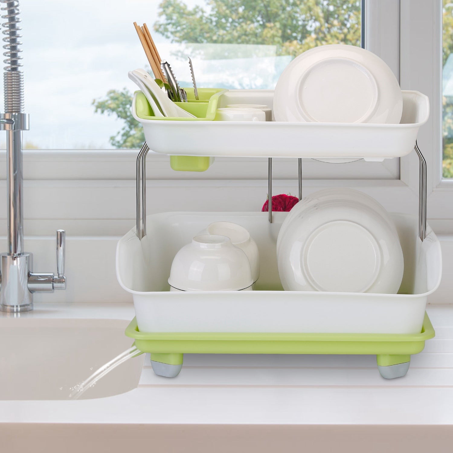 2-Tier Dish Drying Rack Cutlery Drainer Kitchen Storage - DailySale