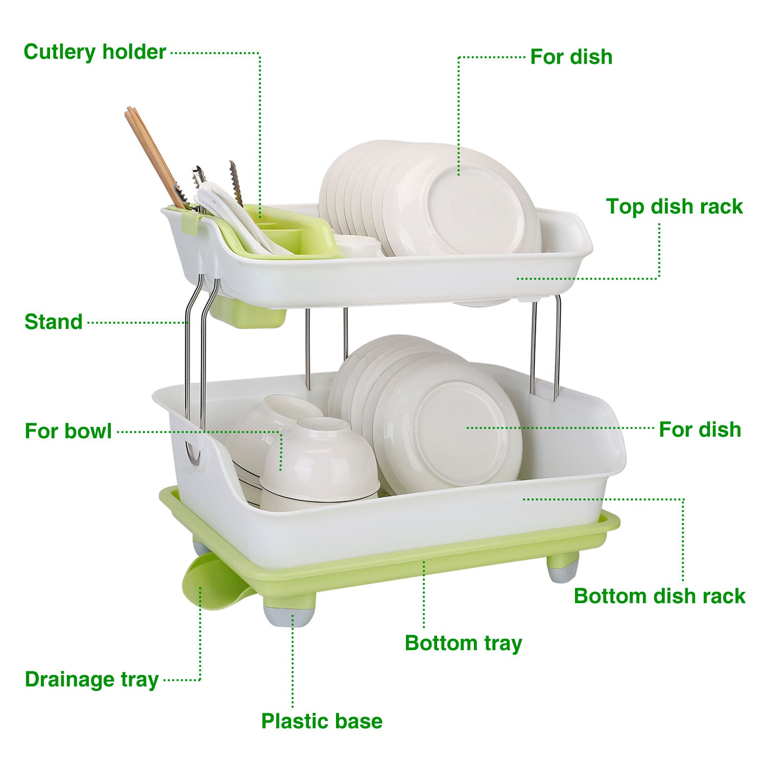 2-Tier Dish Drying Rack Cutlery Drainer Kitchen Storage - DailySale