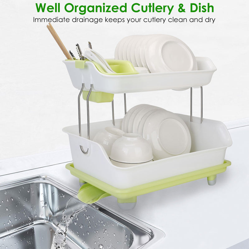 2-Tier Dish Drying Rack Cutlery Drainer Kitchen Storage - DailySale