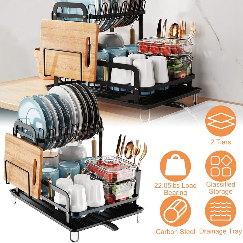 2-Tier Cups Mugs Drying Rack with Drain Tray, Kitchen Storage Organizer  Shelf