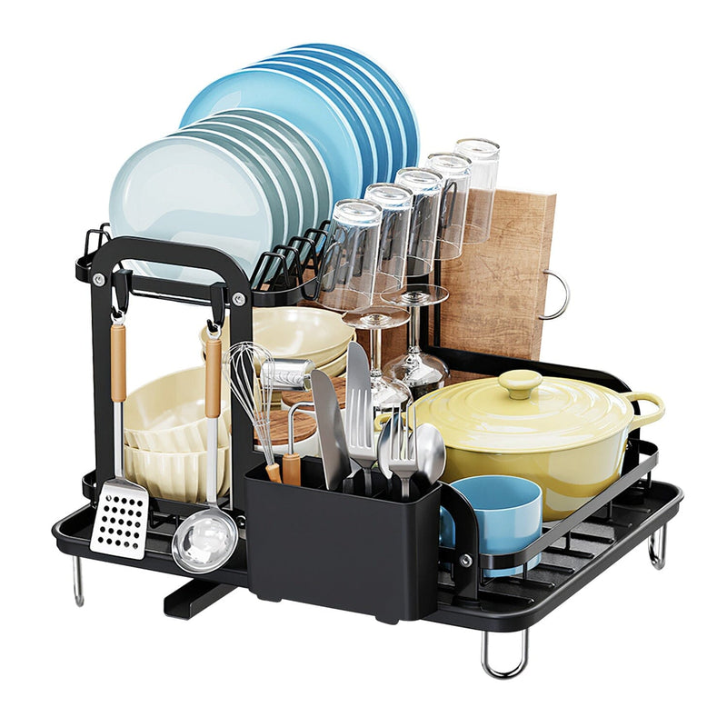 2-tier Dish Drying Rack With Drainboard Set, Over The Sink Dish Rack For  Kitchen Counter With Bowl Rack And Cup Rack, Space Saving Kitchen  Accessories For Dishes, Knives, Spoons, And Forks, Kitchen