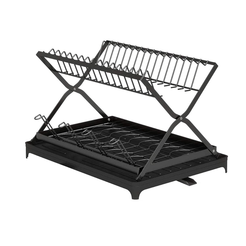 2-Tier Dish Drying Rack with Cup Holder and Drainboard Kitchen Storage - DailySale