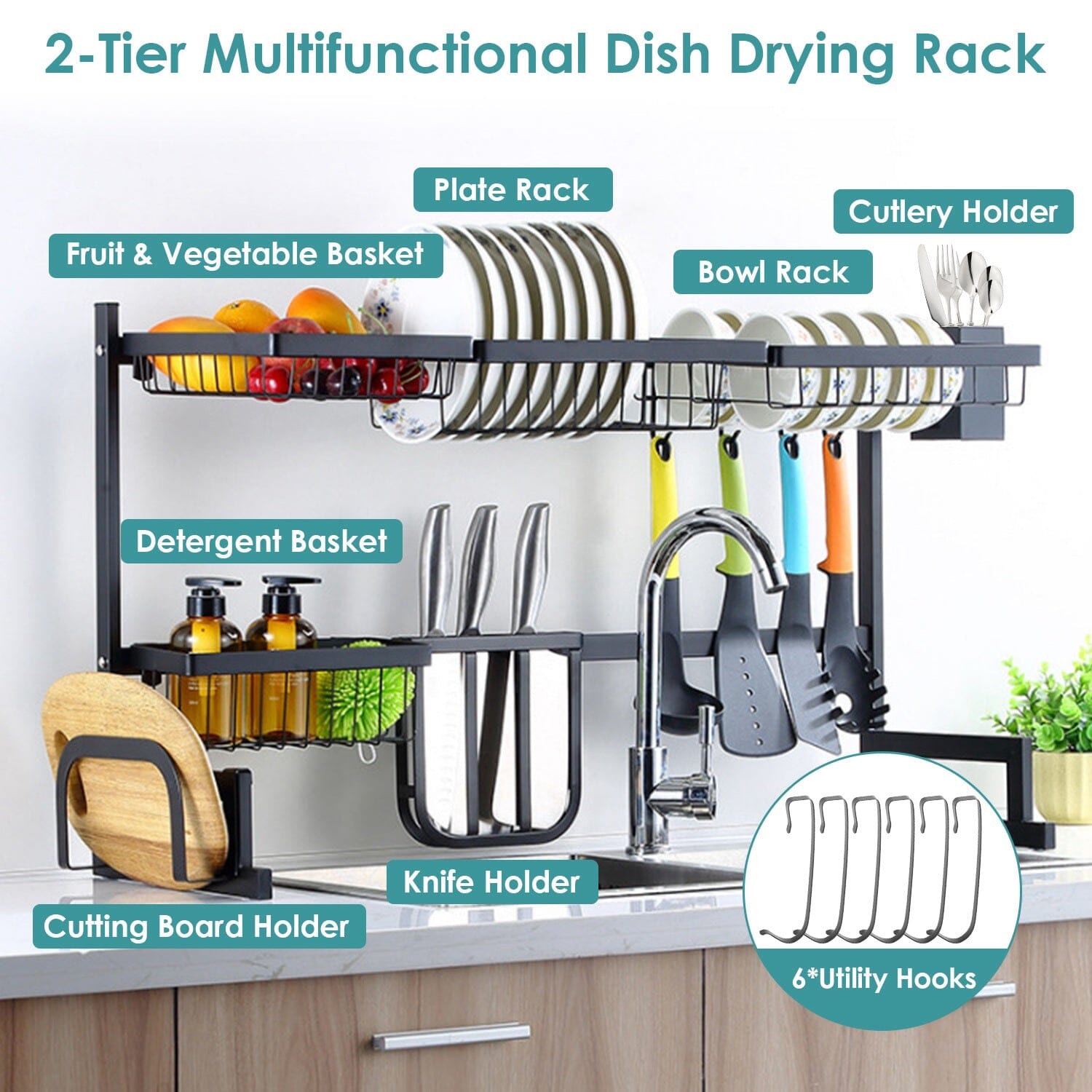 2-Tier Over the Sink Dish Drying Rack Kitchen Storage - DailySale