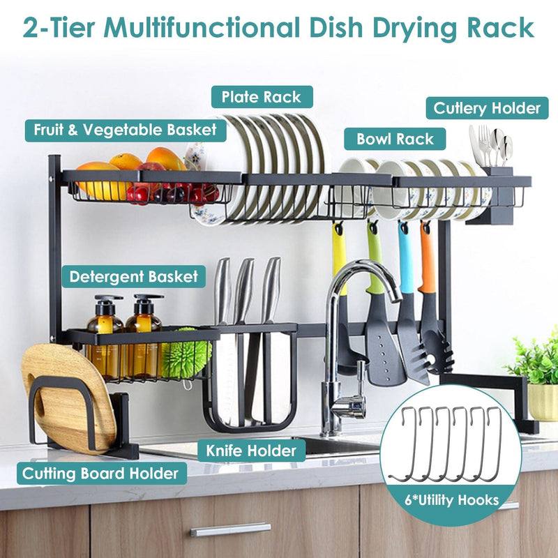 2Tier Dish Drying Rack Kitchen Storage Holder with Utensil Cutting Board  Holder