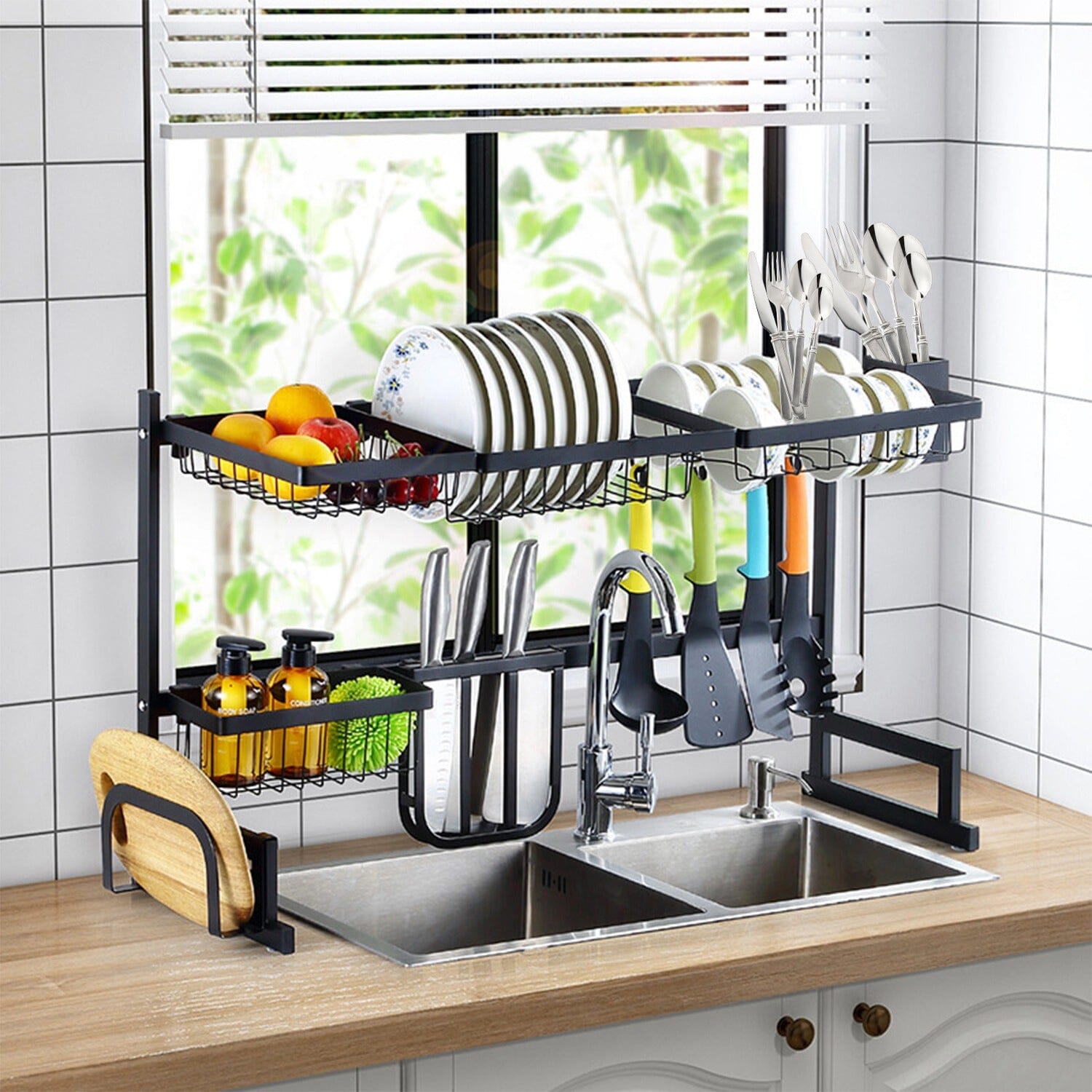 2-Tier Over the Sink Dish Drying Rack Kitchen Storage - DailySale