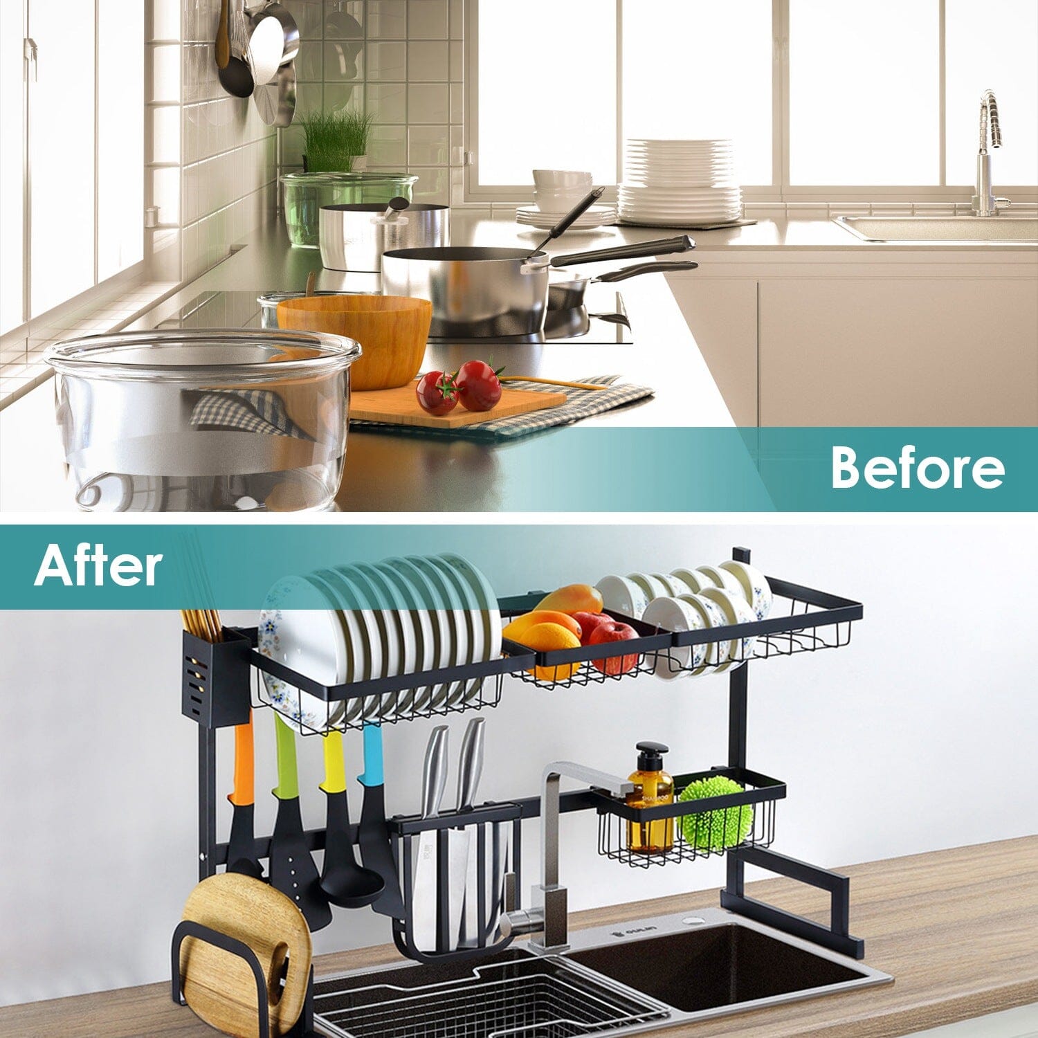 2-Tier Over the Sink Dish Drying Rack Kitchen Storage - DailySale