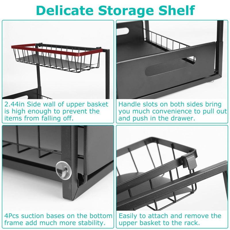 2-Tier Under Sink Organizer Pull Out Basket Storage Kitchen Storage - DailySale
