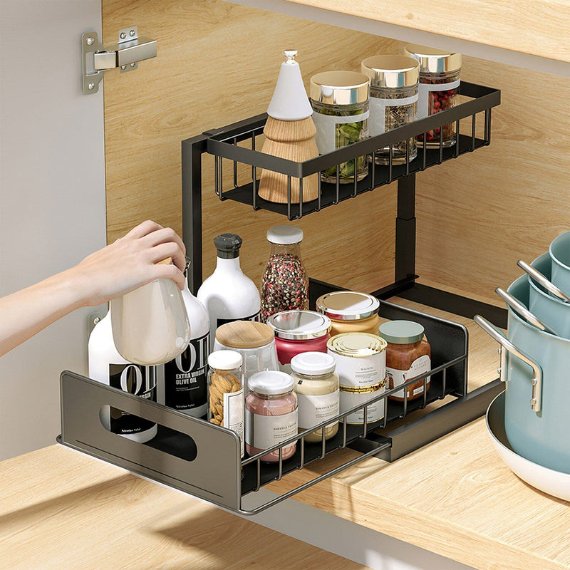 1 piece of drawer storage rack in the cabinet, kitchen storage basket,  layered spices, dishes, pull-out storage box under the sink