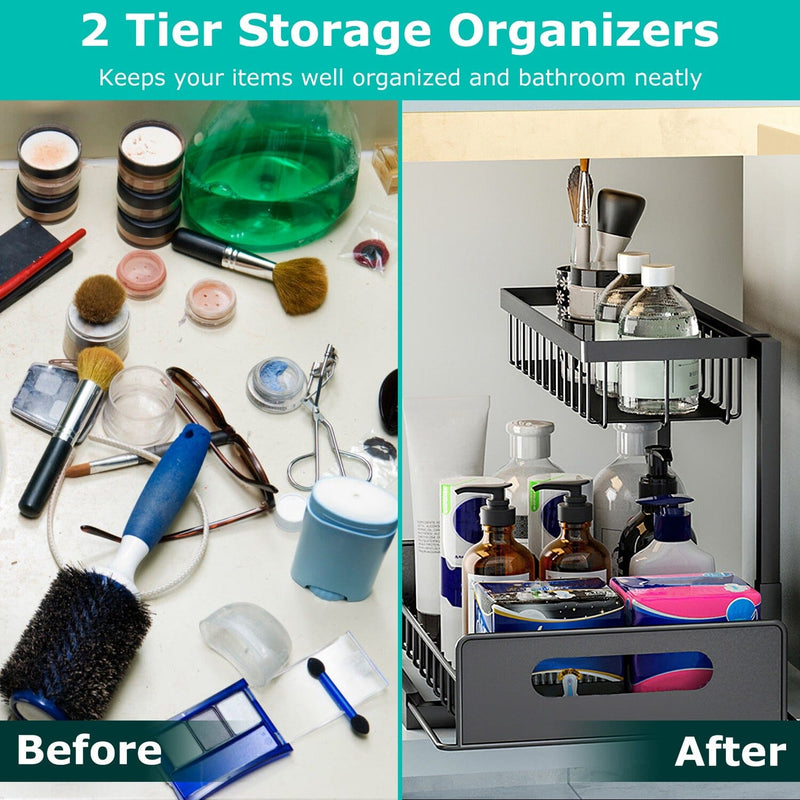 2-Tier Under Sink Organizer Pull Out Basket Storage