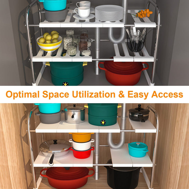 2-Tier Under Sink Organizer Retractable Kitchen Rack Holder Kitchen Storage - DailySale