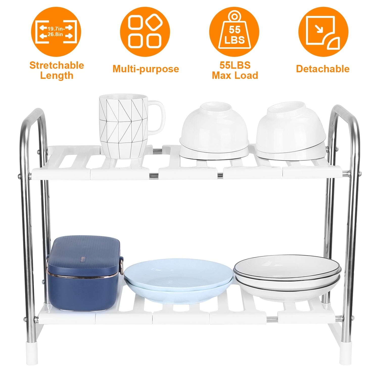 2-Tier Under Sink Organizer Retractable Kitchen Rack Holder Kitchen Storage - DailySale