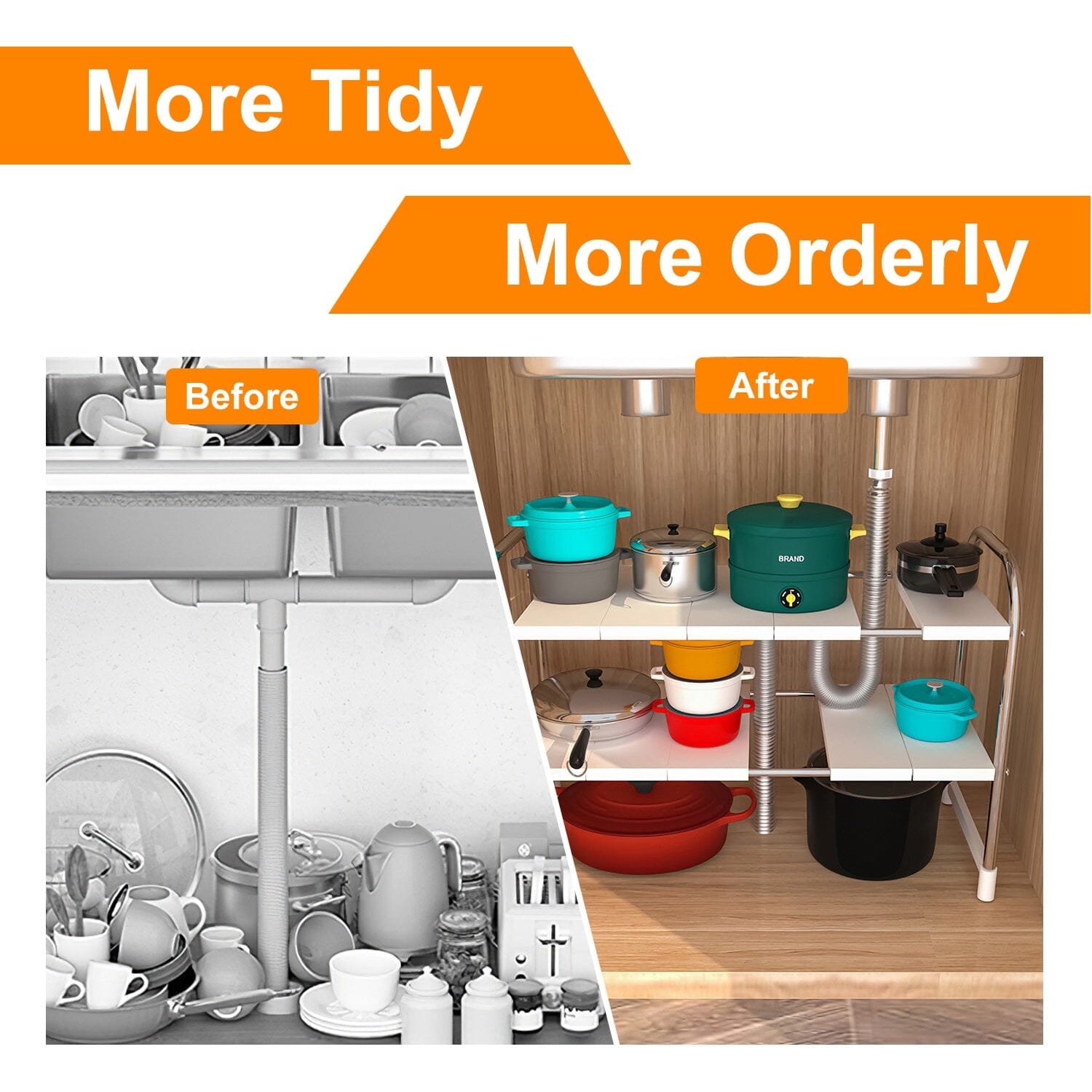 2-Tier Under Sink Organizer Retractable Kitchen Rack Holder Kitchen Storage - DailySale