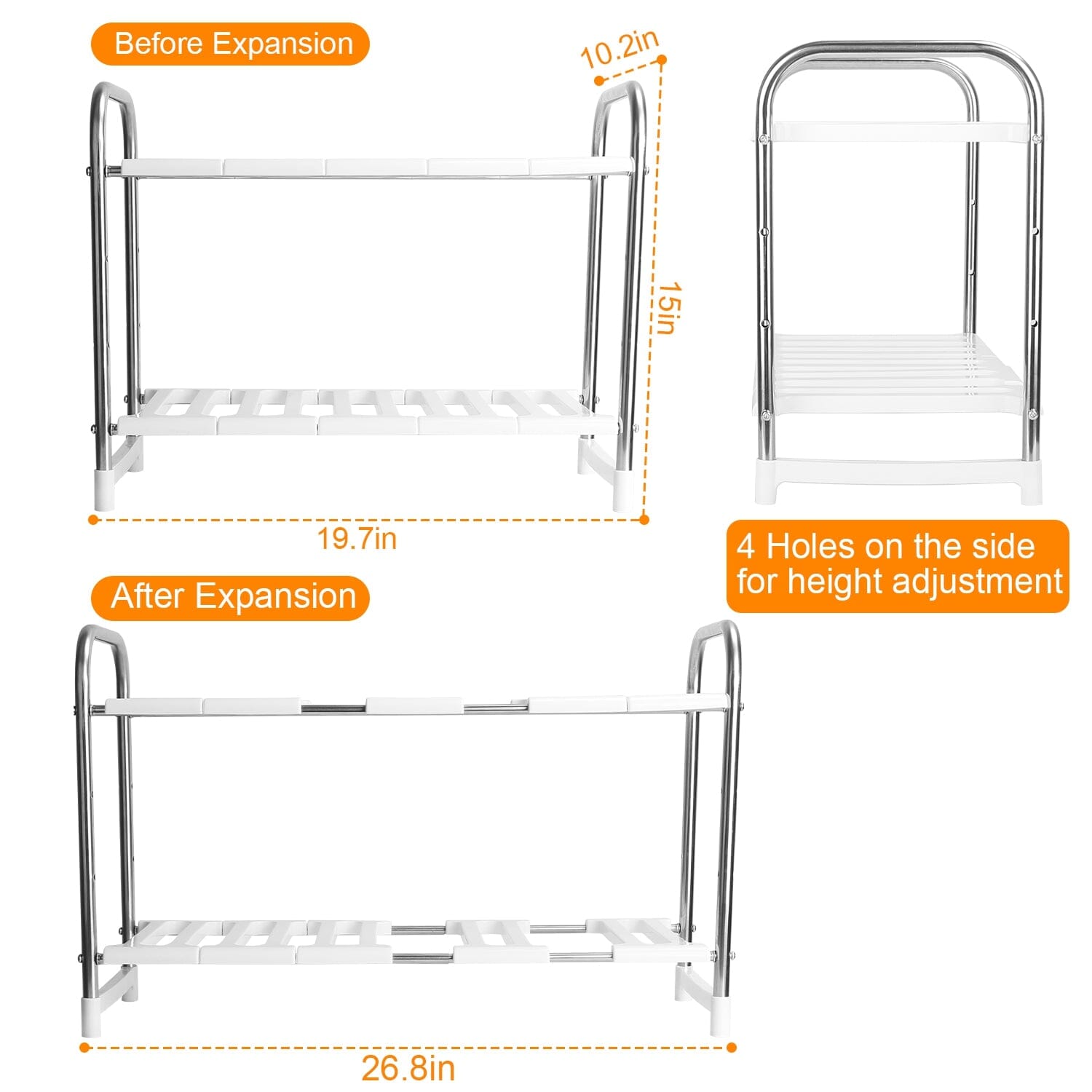 2-Tier Under Sink Organizer Retractable Kitchen Rack Holder Kitchen Storage - DailySale