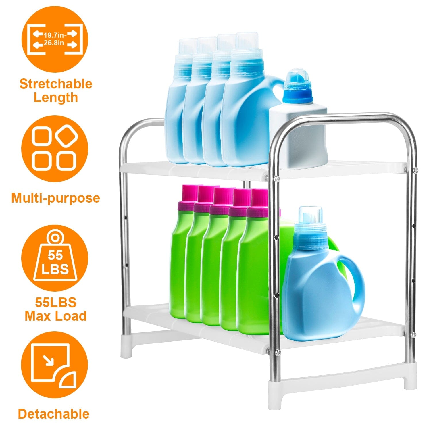 2-Tier Under Sink Organizer Retractable Kitchen Rack Holder Kitchen Storage - DailySale