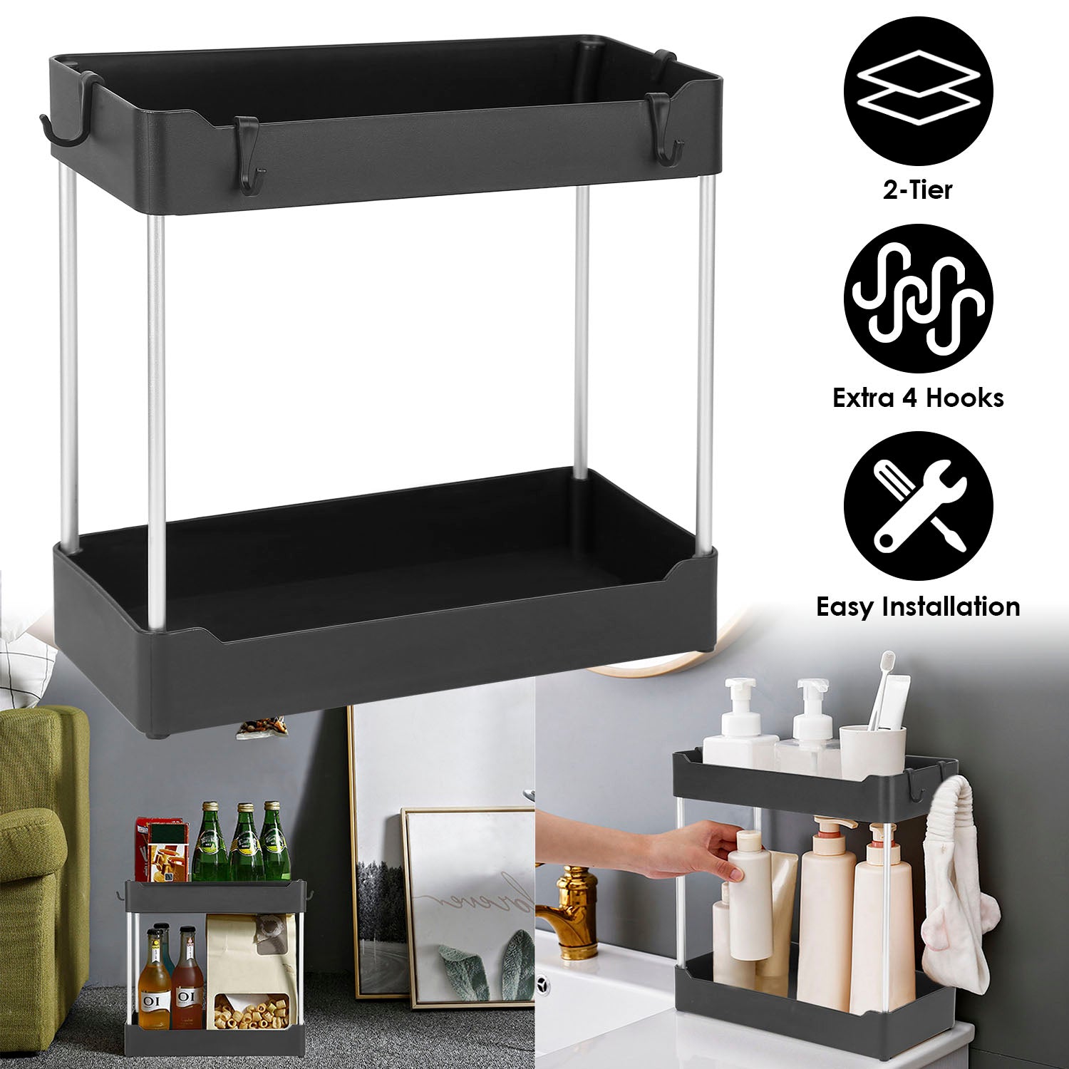 2-Tier Under Sink Shelf Organizer Closet & Storage - DailySale