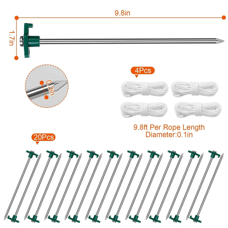 20-Piece: 9.8-Inch Tent Pegs Ropes Set Sports & Outdoors - DailySale