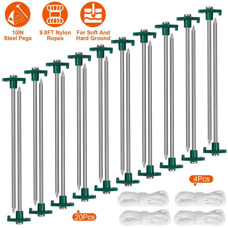 20-Piece: 9.8-Inch Tent Pegs Ropes Set Sports & Outdoors - DailySale