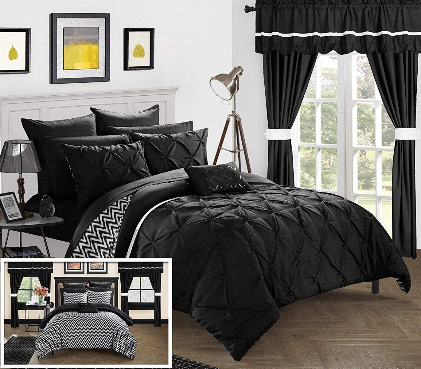 20-Piece: Knoxville Reversible Comforter Complete Bed Linen & Bedding King Black - DailySale