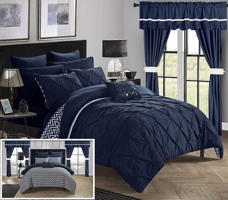 20-Piece: Knoxville Reversible Comforter Complete Bed Linen & Bedding Queen Navy - DailySale