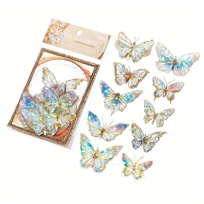 20-Pieces: Ice Crystal Laser Butterfly Decorative PET Stickers Arts & Crafts Moon Butterfly - DailySale