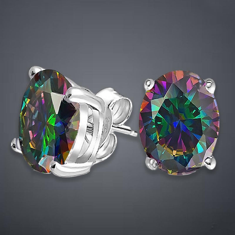 2.00 CTTW Genuine Rainbow Topaz Oval Cut Sterling Silver Studs Jewelry - DailySale