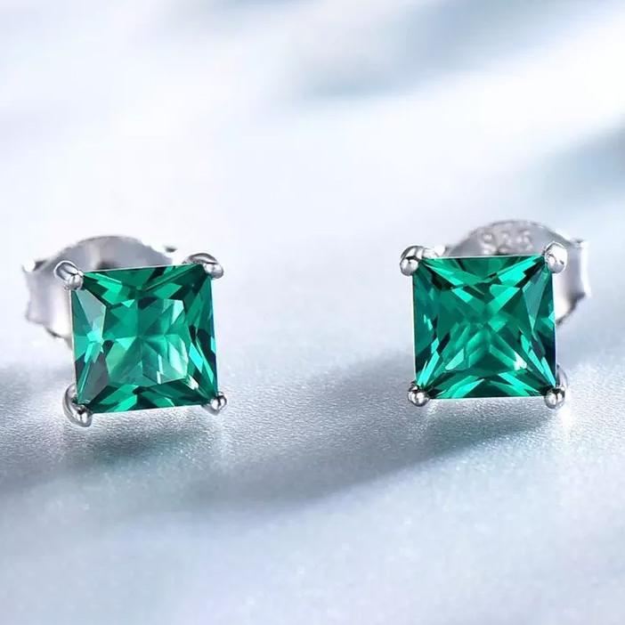 2.00 CTTW Sterling Silver Emerald Princess Cut Studs Earrings - DailySale