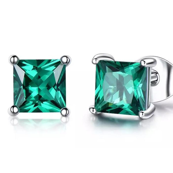 2.00 CTTW Sterling Silver Emerald Princess Cut Studs Earrings - DailySale