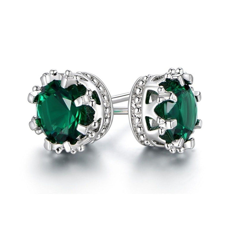 2.00 CTW Crown Stud Earrings - Assorted Colors Jewelry Emerald - DailySale