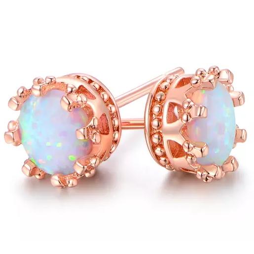 2.00 CTW Genuine Opal Crown Stud Earrings