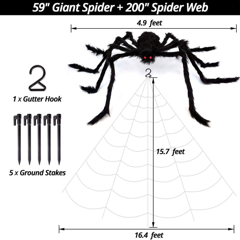 200" Halloween Spider Web and 59" Giant Spider Decoration Holiday Decor & Apparel - DailySale