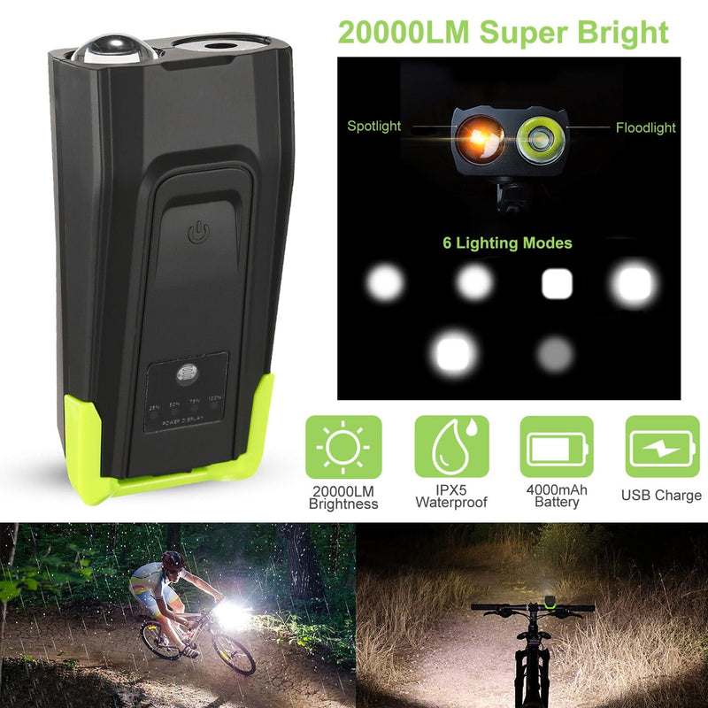 20000LM Bike Front Light with 120dB Loud Horn Sports & Outdoors - DailySale