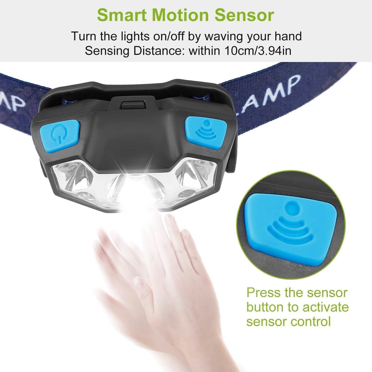 20000LM LED Headlamp USB Rechargeable Wave Motion Sensor Headlight Sports & Outdoors - DailySale