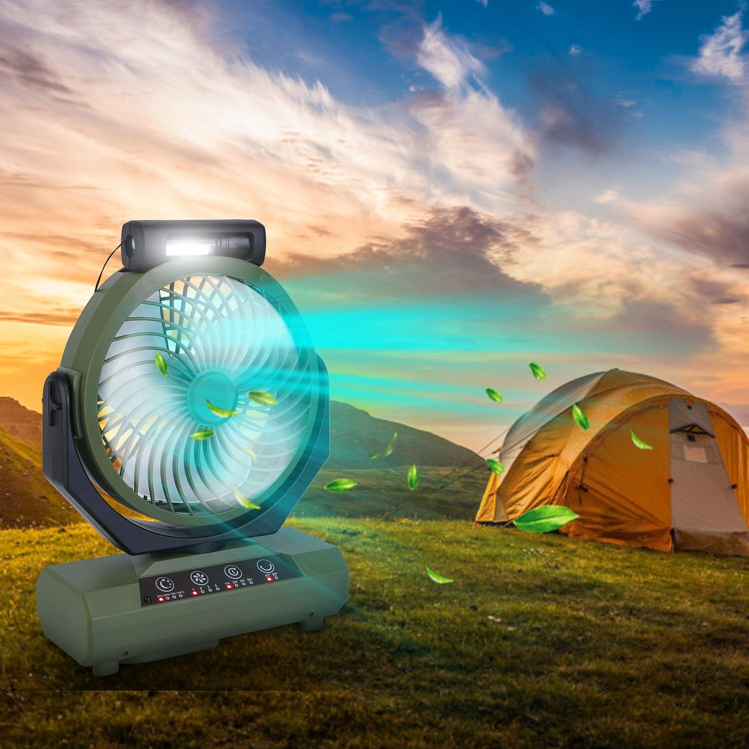 20000mAh Rechargeable Oscillating Camping Fan with Flashlight Hanging Hook Remote Control Sports & Outdoors - DailySale