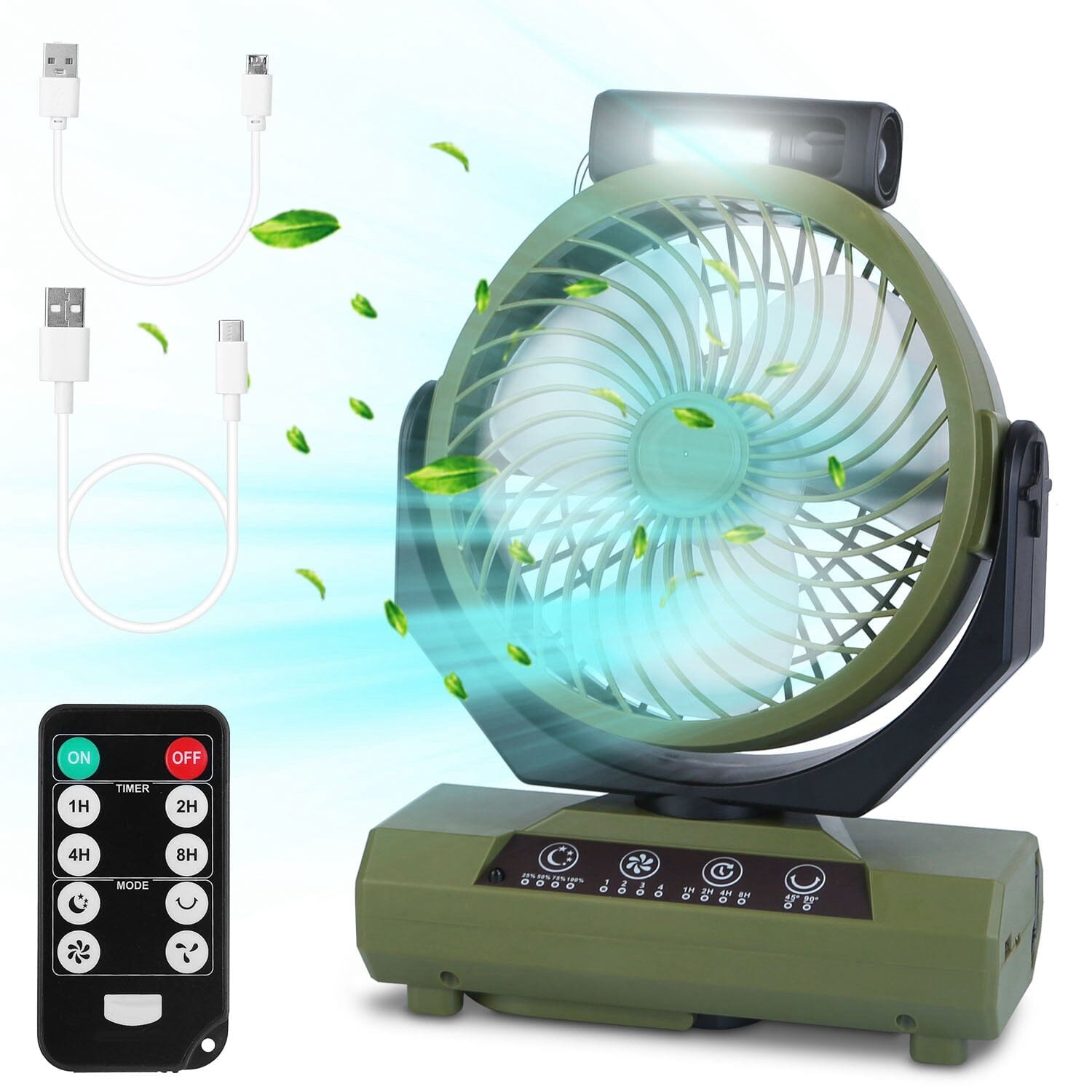 20000mAh Rechargeable Oscillating Camping Fan with Flashlight Hanging Hook Remote Control Sports & Outdoors - DailySale