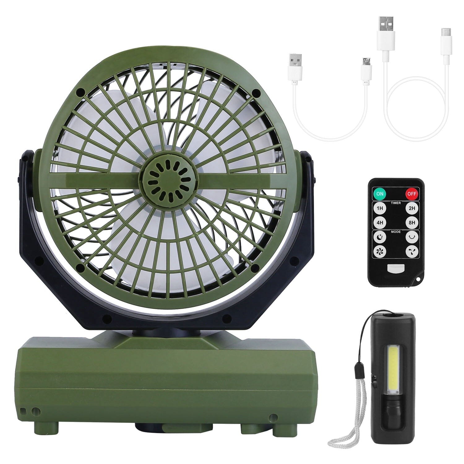 20000mAh Rechargeable Oscillating Camping Fan with Flashlight Hanging Hook Remote Control Sports & Outdoors - DailySale