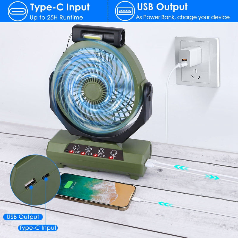 20000mAh Rechargeable Oscillating Camping Fan with Flashlight Hanging Hook Remote Control Sports & Outdoors - DailySale