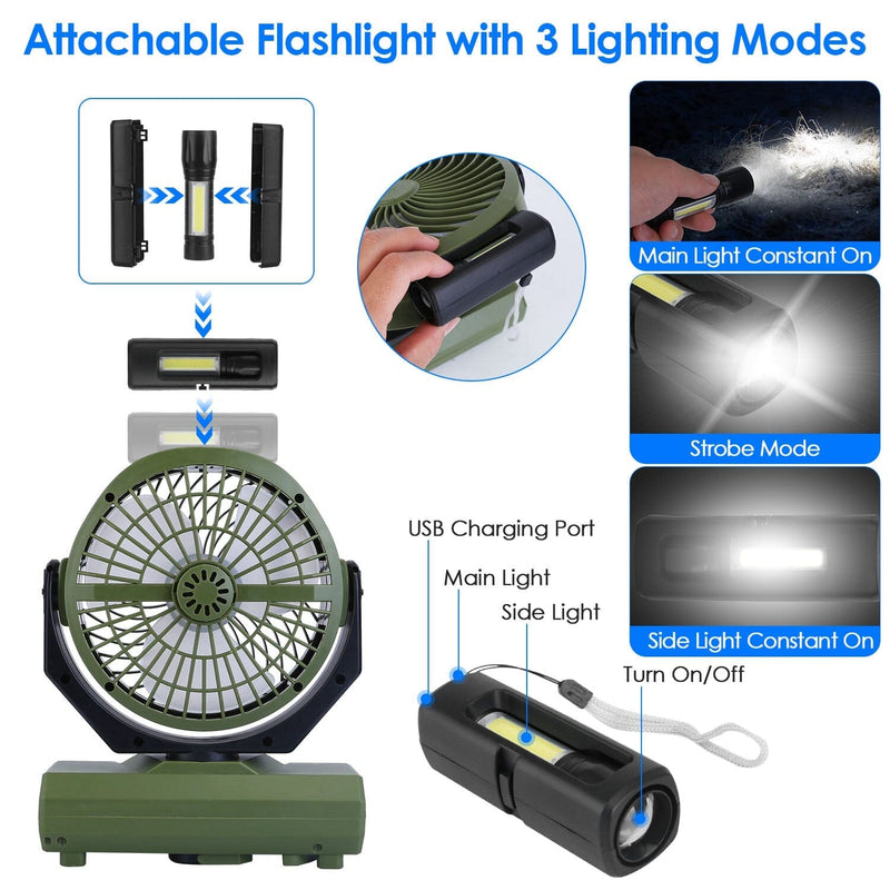 20000mAh Rechargeable Oscillating Camping Fan with Flashlight Hanging Hook Remote Control Sports & Outdoors - DailySale