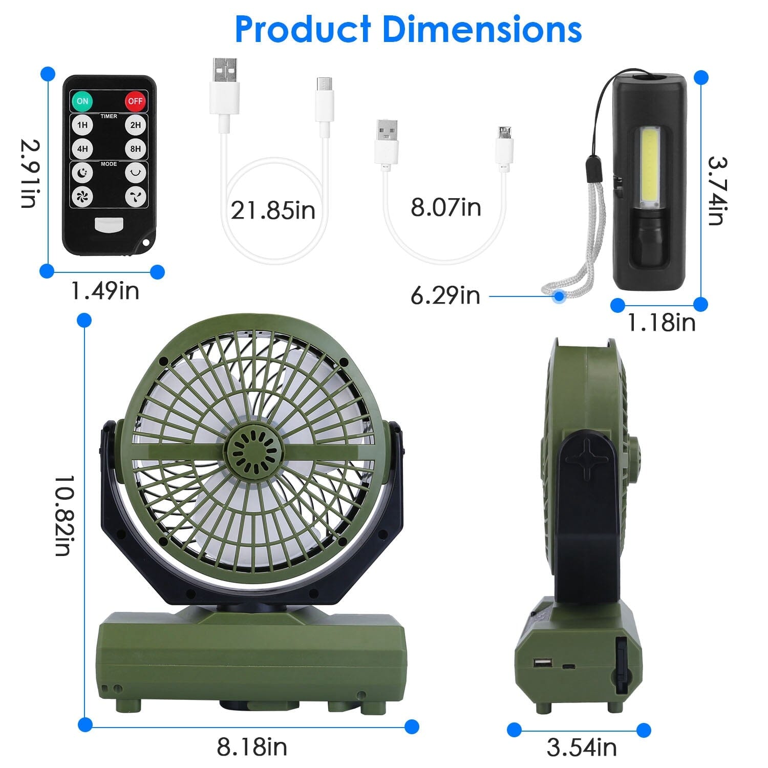 20000mAh Rechargeable Oscillating Camping Fan with Flashlight Hanging Hook Remote Control Sports & Outdoors - DailySale