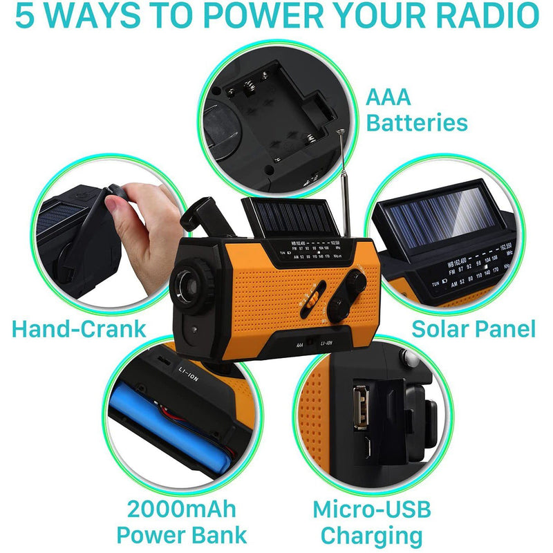 2000mAh NOAA Emergency Weather Radio Portable Power Bank with Solar Charging Sports & Outdoors - DailySale