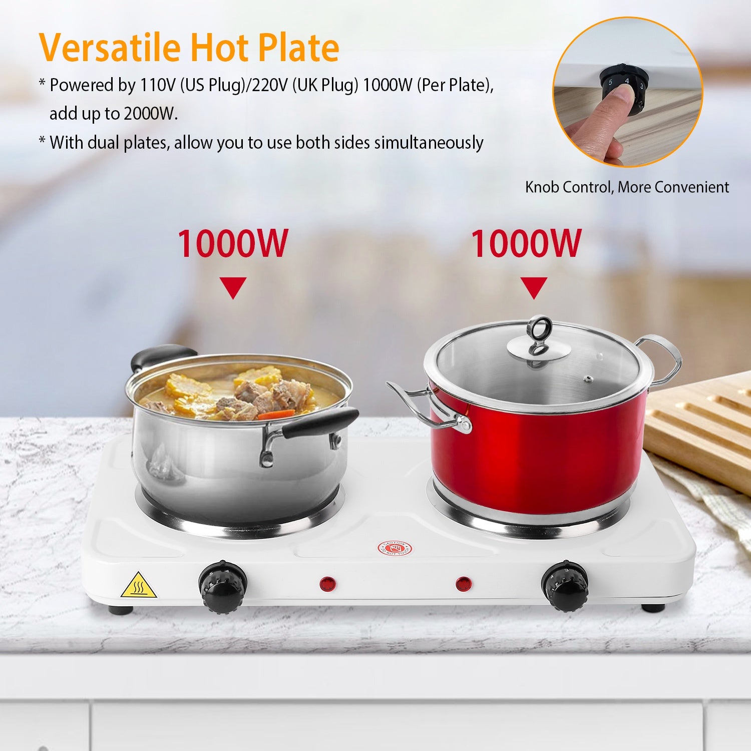 2000W Portable Double Electric Burner Kitchen Appliances - DailySale