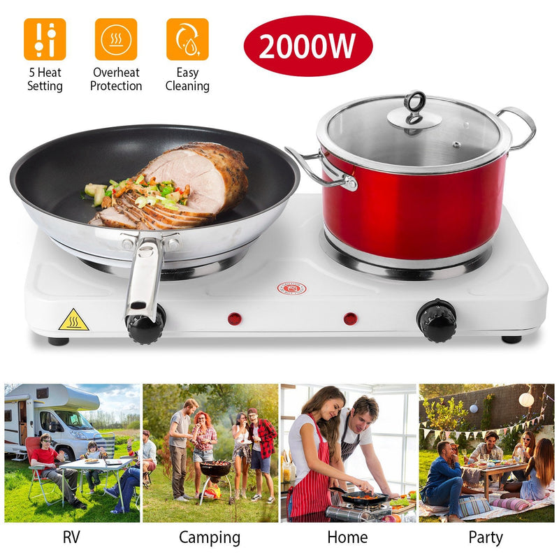 2000W Portable Double Electric Burner Kitchen Appliances - DailySale