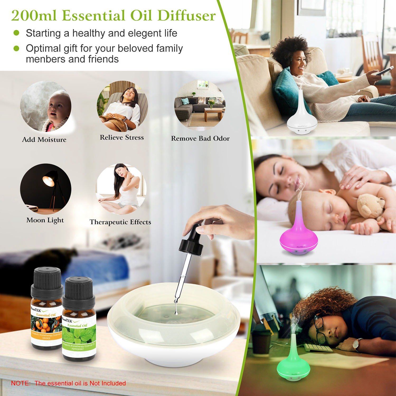 200ml Cool Mist Humidifier Ultrasonic Aroma Essential Wellness - DailySale