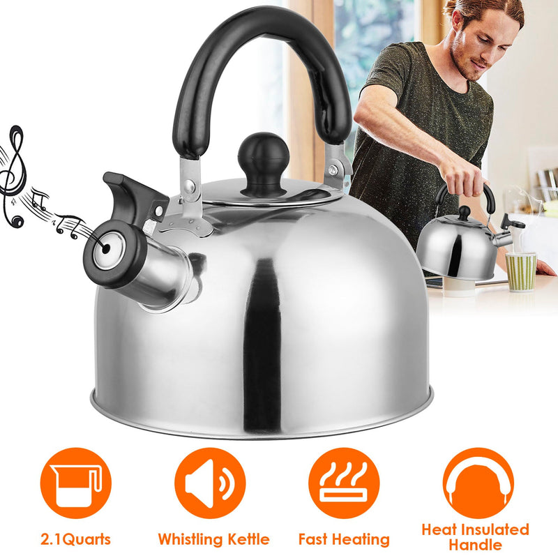 2.1 Quarts Stainless Steel Whistling Tea Kettle Stovetop Induction Gas Teapot Kitchen Tools & Gadgets - DailySale
