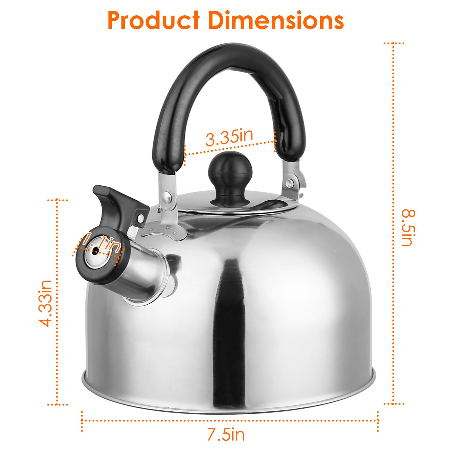 2.1 Quarts Stainless Steel Whistling Tea Kettle Stovetop Induction Gas Teapot Kitchen Tools & Gadgets - DailySale