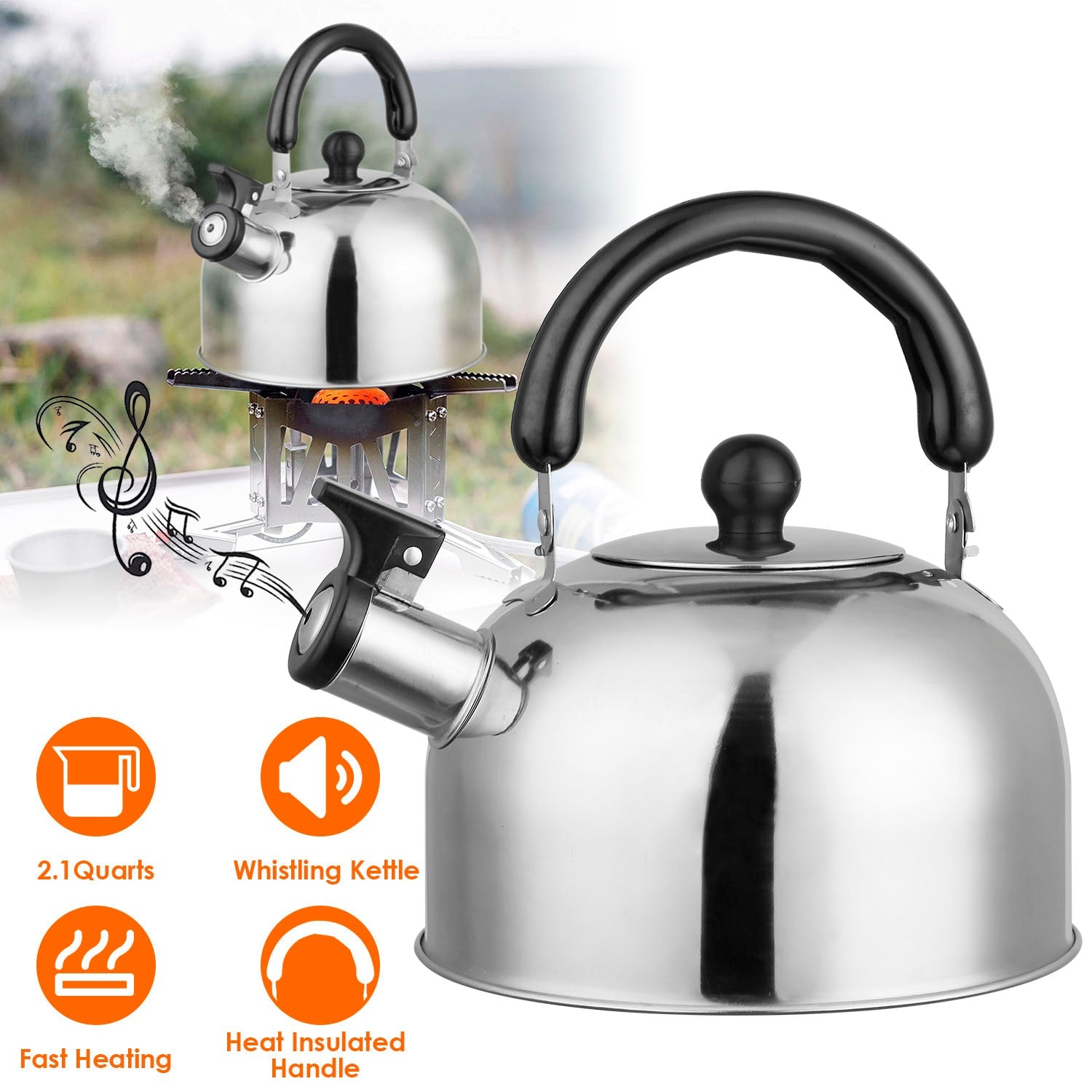 2.1 Quarts Stainless Steel Whistling Tea Kettle Stovetop Induction Gas Teapot Kitchen Tools & Gadgets - DailySale